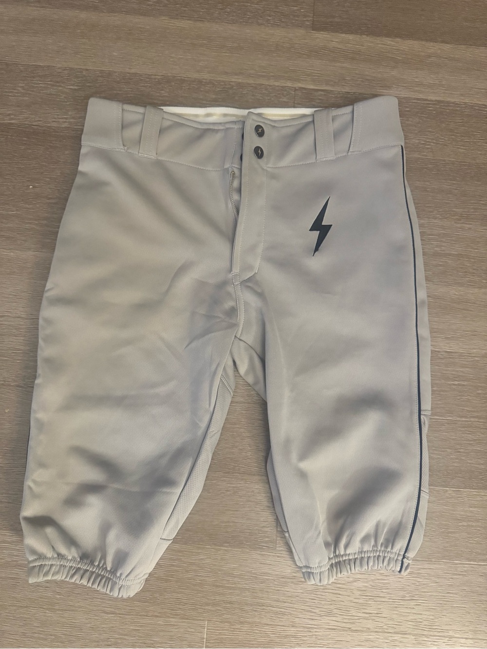 Men's Over the Knee Bruce Bolt Baseball Pants - Light Gray with Navy Pipping